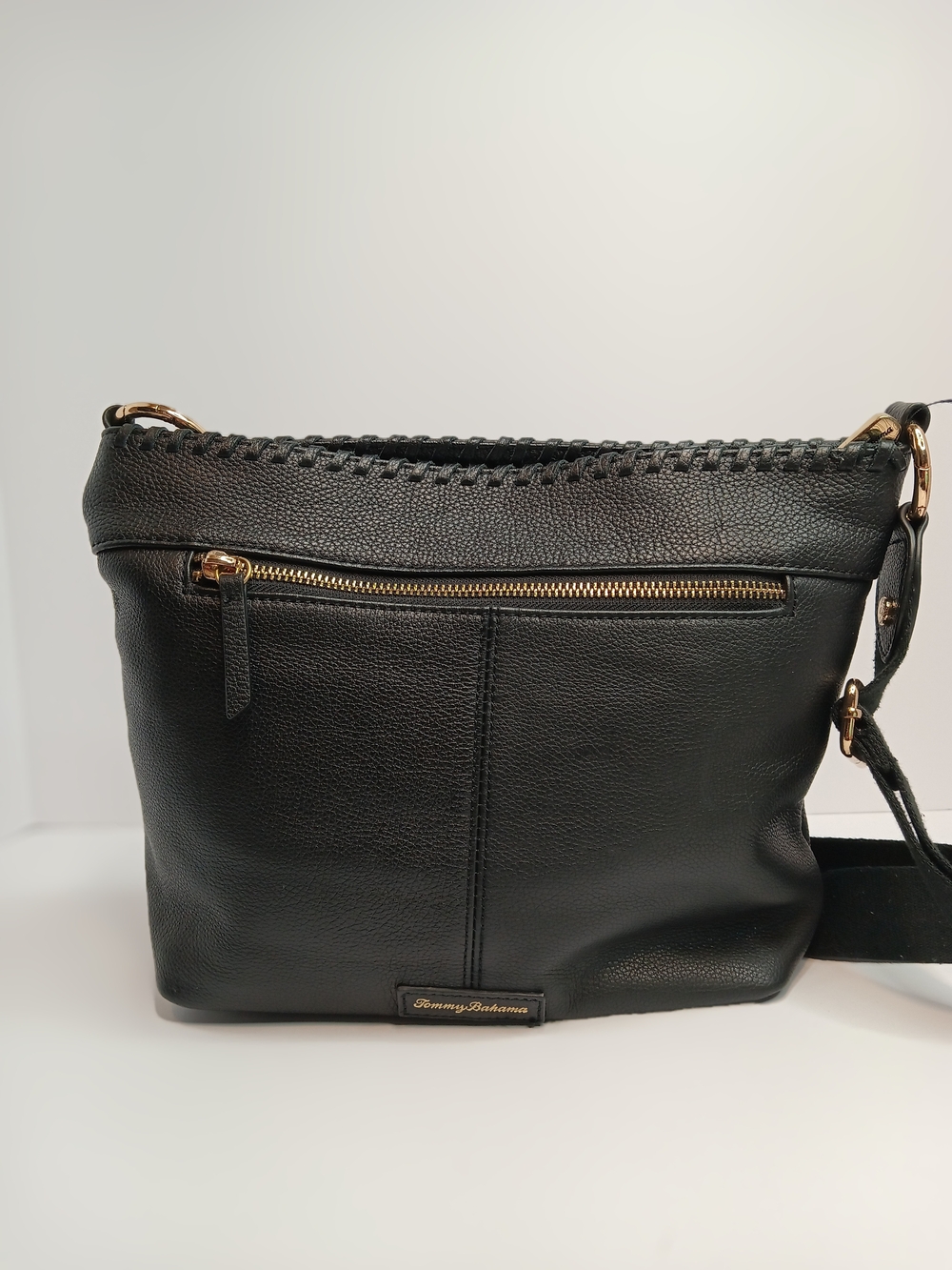Tommy Bahama Black Leather Crossbody with Gold Hardware - Picture 1 of 5